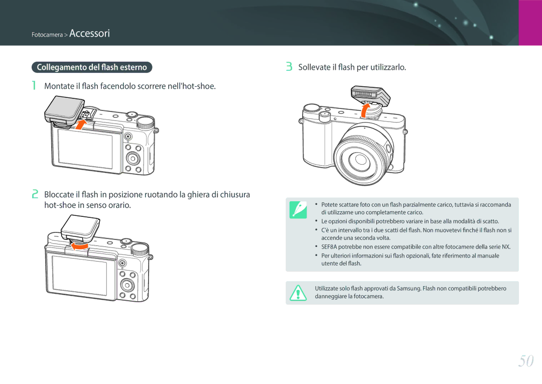 Samsung EV-NX3000BEHIT, EV-NX3000BEIIT, EV-NX3300BEBIT manual Collegamento del flash esterno 