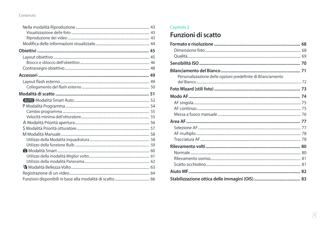 Samsung EV-NX3000BEHIT, EV-NX3000BEIIT, EV-NX3300BEBIT manual Funzioni di scatto 