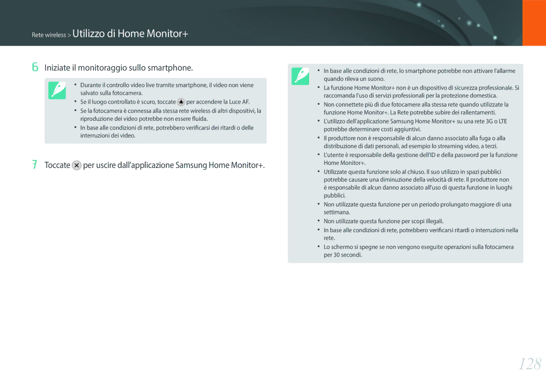 Samsung EV-NX3000BEIIT, EV-NX3000BEHIT manual 128, Iniziate il monitoraggio sullo smartphone 