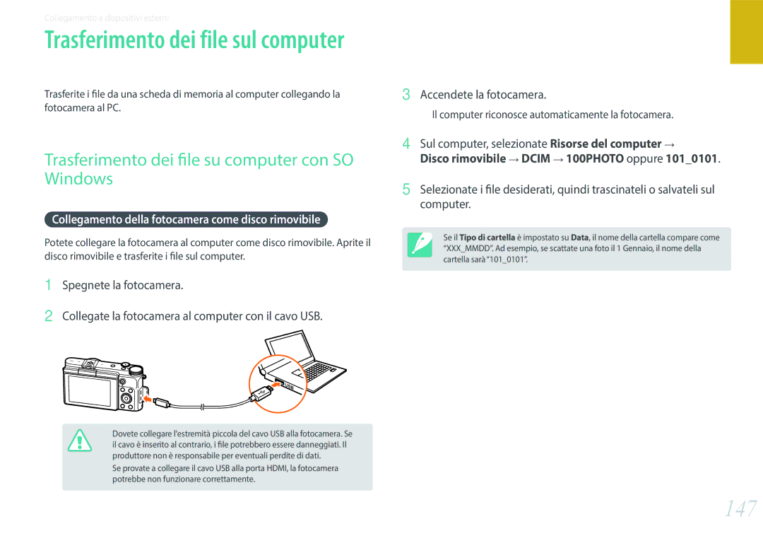 Samsung EV-NX3000BEHIT, EV-NX3000BEIIT manual 147, Trasferimento dei file su computer con SO Windows 