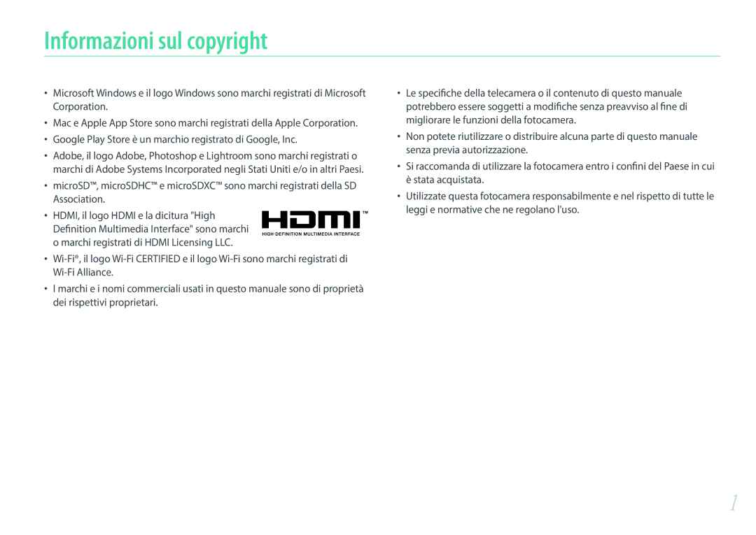 Samsung EV-NX3000BEHIT, EV-NX3000BEIIT manual Informazioni sul copyright 