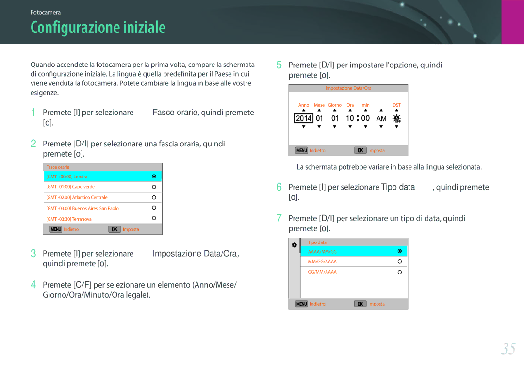 Samsung EV-NX3000BEHIT, EV-NX3000BEIIT manual Configurazione iniziale 