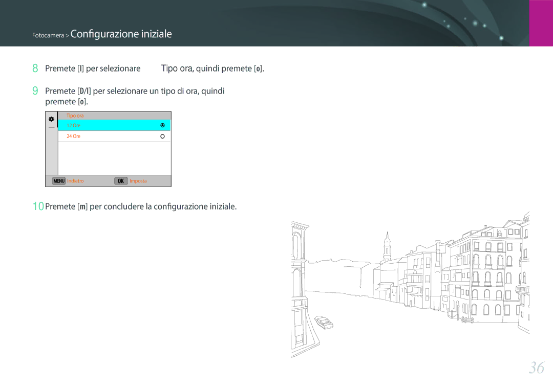 Samsung EV-NX3000BEIIT manual Fotocamera Configurazione iniziale, Premete m per concludere la configurazione iniziale 