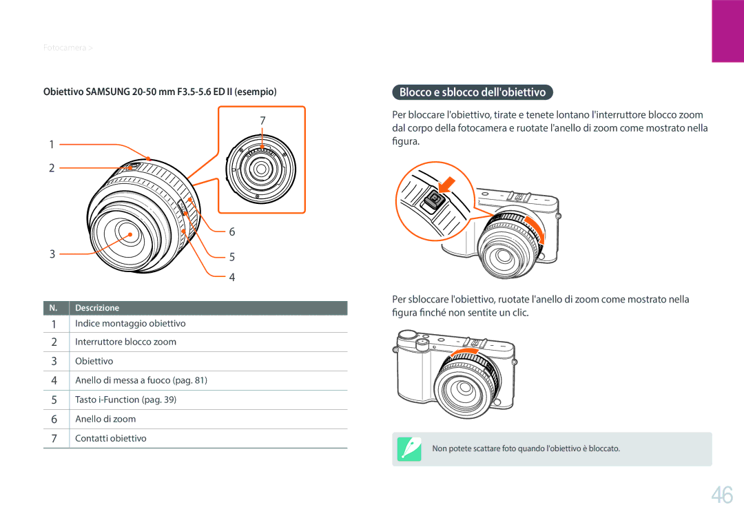 Samsung EV-NX3000BEIIT, EV-NX3000BEHIT Blocco e sblocco dellobiettivo, Obiettivo Samsung 20-50 mm F3.5-5.6 ED II esempio 