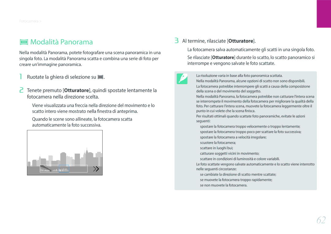 Samsung EV-NX3000BEIIT, EV-NX3000BEHIT manual Modalità Panorama, Al termine, rilasciate Otturatore 