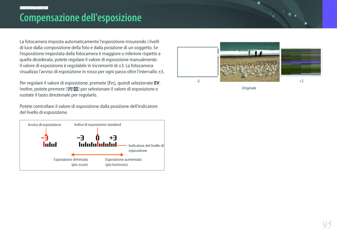 Samsung EV-NX3000BEHIT, EV-NX3000BEIIT manual Compensazione dellesposizione 