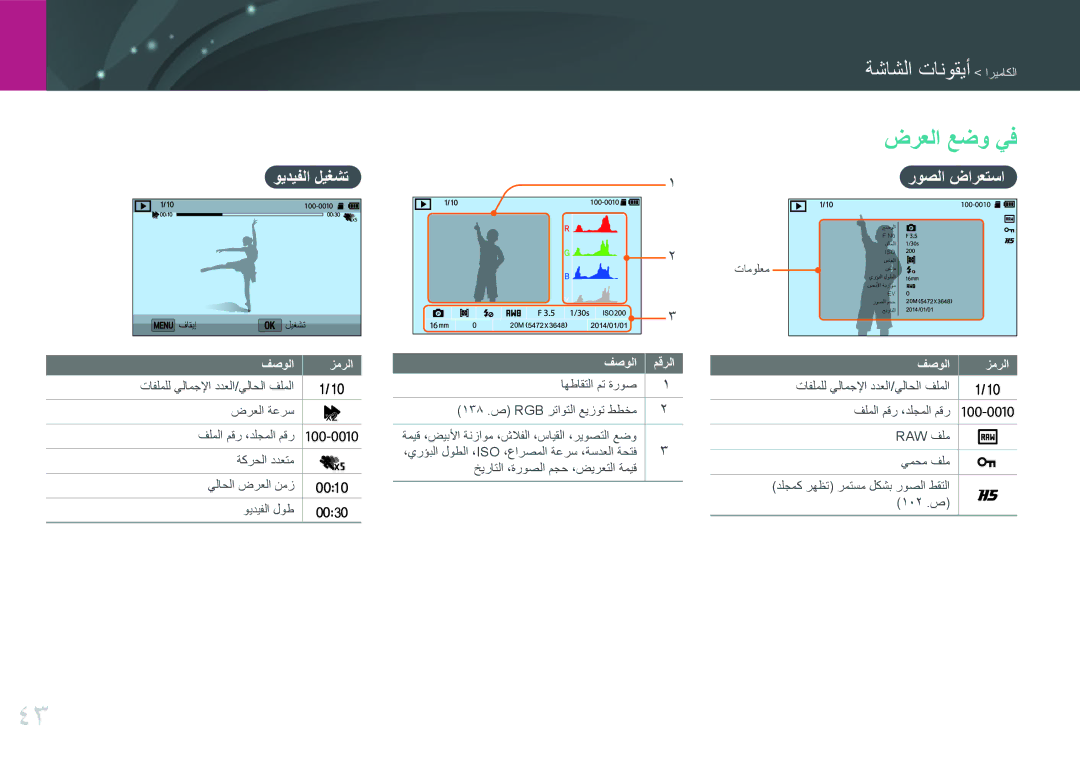 Samsung EV-NX3000GOIME, EV-NX3000BMHSA, EV-NX3000BOHM3, EV-NX3000BOHWI ضرعلا عضو يف, ويديفلا ليغشت, روصلا ضارعتسا, فصولا 