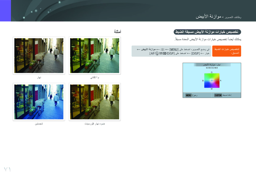 Samsung EV-NX3000BMJSA manual طبضلا ةقبسم ضيبلأا ةنزاوم تارايخ صيصخت, ًاقبسم ةدعملا ضيبلأا ةنزاوم تارايخ صيصخت ًاضيأ كنكمي 