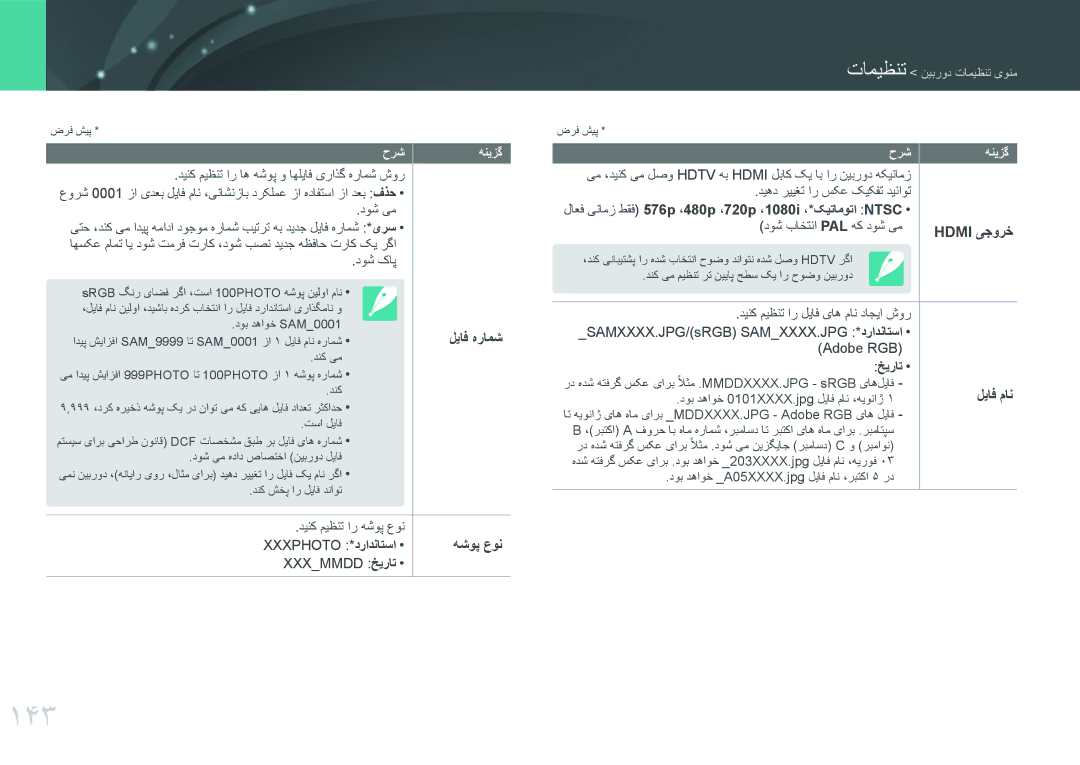 Samsung EV-NX3000GMHZA, EV-NX3000BMHSA, EV-NX3000BOHM3, EV-NX3000BOHWI 143, ‏لیاف هرامش‏, هشوپ عون, Hdmi یجورخ, لیاف مان 