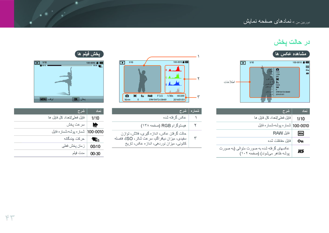 Samsung EV-NX3000GOIME, EV-NX3000BMHSA manual شخپ تلاح رد, اه ملیف شخپ, اه سکع هدهاشم, هدش هتفرگ سکع 138 هحفص RGB مارگوتسیه 