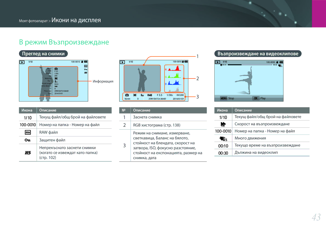 Samsung EV-NX3000BMIRO, EV-NX3000BOIRO manual Режим Възпроизвеждане, Преглед на снимки Възпроизвеждане на видеоклипове 