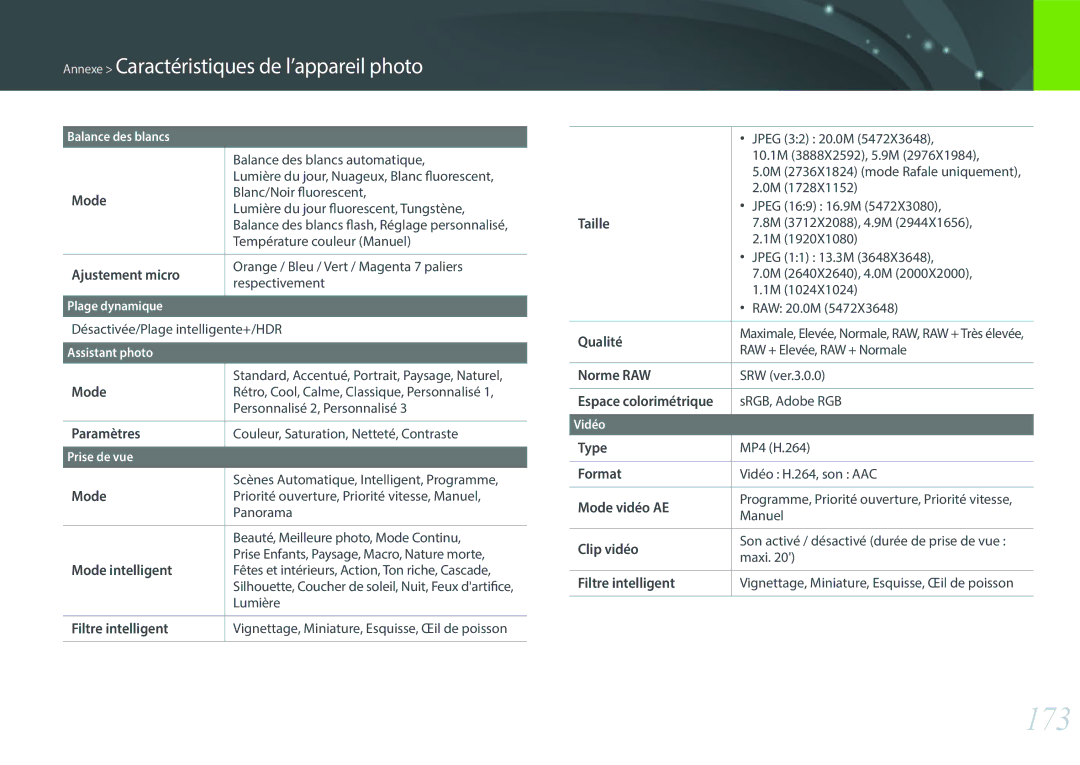 Samsung EV-NX3000BOIFR, EV-NX3000BOHFR, EV-NX3000BEHFR, EV-NX3000BPHFR manual 173 