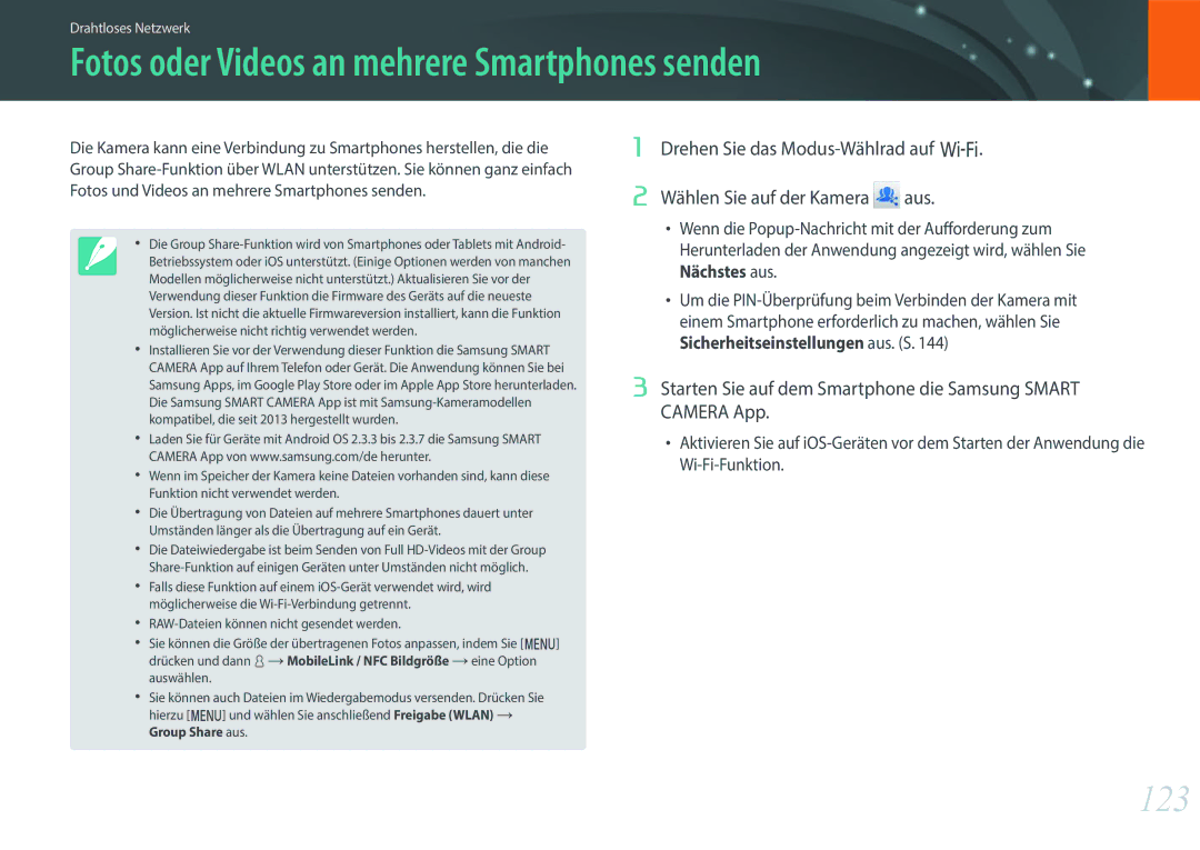 Samsung EV-NX3000BOIPT, EV-NX3000BOHFR, EV-NX3000BOIDE, EV-NX3000BOIAT Fotos oder Videos an mehrere Smartphones senden, 123 