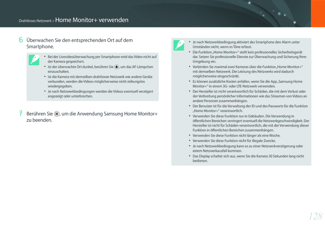 Samsung EV-NX3000BPHFR, EV-NX3000BOHFR, EV-NX3000BOIDE manual 128, Überwachen Sie den entsprechenden Ort auf dem Smartphone 