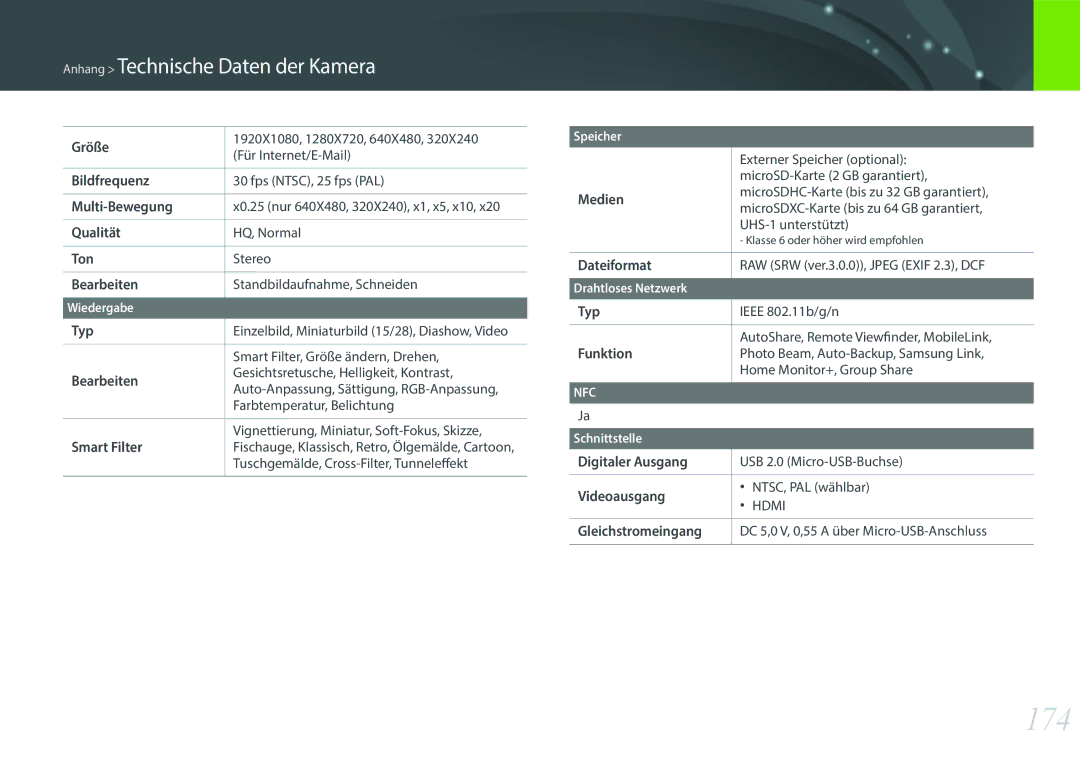 Samsung EV-NX3000BOITR, EV-NX3000BOHFR, EV-NX3000BOIDE, EV-NX3000BOIAT, EV-NX3000BOHTR, EV-NX3000BOJDE, EV-NX3000BOJGR manual 174 