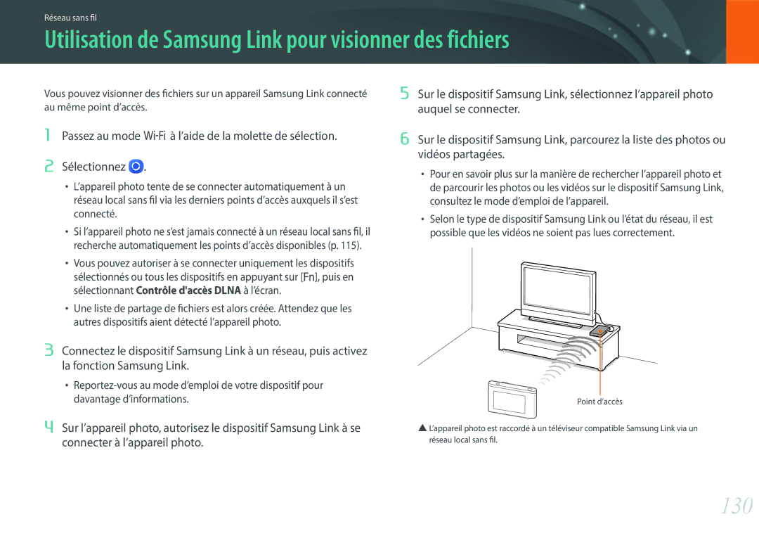 Samsung EV-NX3000BPHFR, EV-NX3000BOHFR, EV-NX3300BOBFR manual Utilisation de Samsung Link pour visionner des fichiers, 130 