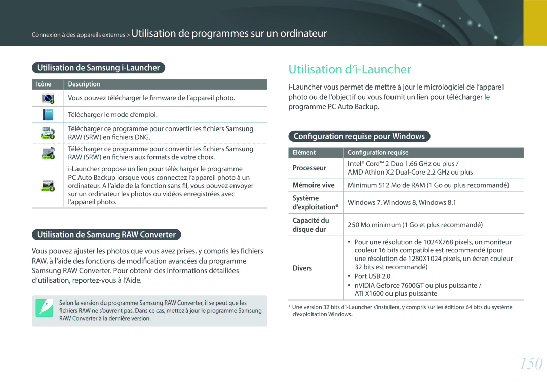 Samsung EV-NX3300BOBFR, EV-NX3000BOHFR, EV-NX3000BEHFR 150, Utilisation d’i-Launcher, Utilisation de Samsung i-Launcher 