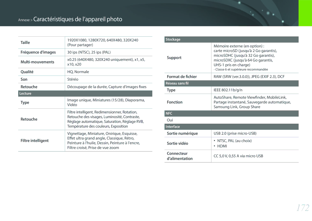 Samsung EV-NX3000BPHFR, EV-NX3000BOHFR, EV-NX3300BOBFR, EV-NX3000BEHFR, EV-NX3000BOIFR, EV-NX3300BOWFR manual 172 