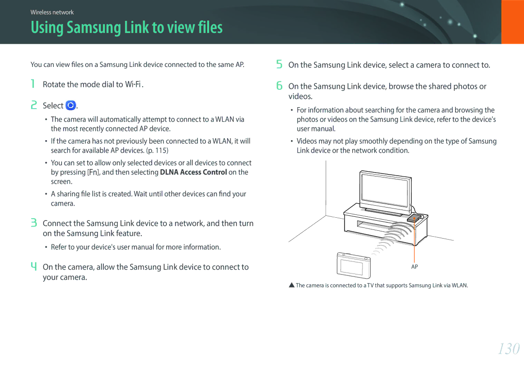 Samsung EV-NX3000BEIIT, EV-NX3000BOHFR, EV-NX3300BPBDE, EV-NX3000BOIDE, EV-NX3000BOIAT 130, Using Samsung Link to view files 