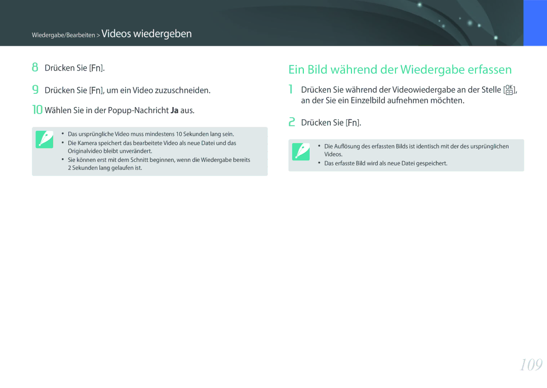 Samsung EV-NX3000BOJGR, EV-NX3000BOHFR, EV-NX3300BPBDE, EV-NX3000BOIDE manual 109, Ein Bild während der Wiedergabe erfassen 