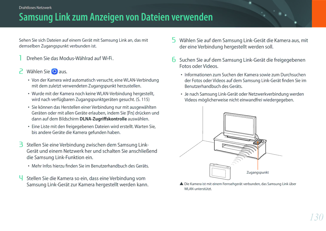 Samsung EV-NX3000BOHDE, EV-NX3000BOHFR, EV-NX3300BPBDE, EV-NX3000BOIDE Samsung Link zum Anzeigen von Dateien verwenden, 130 