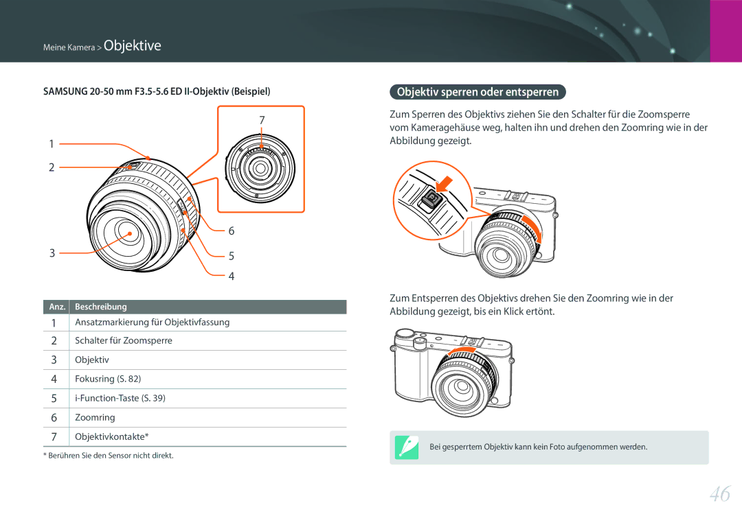 Samsung EV-NX3000BEHFR, EV-NX3000BOHFR Objektiv sperren oder entsperren, Samsung 20-50 mm F3.5-5.6 ED II-Objektiv Beispiel 