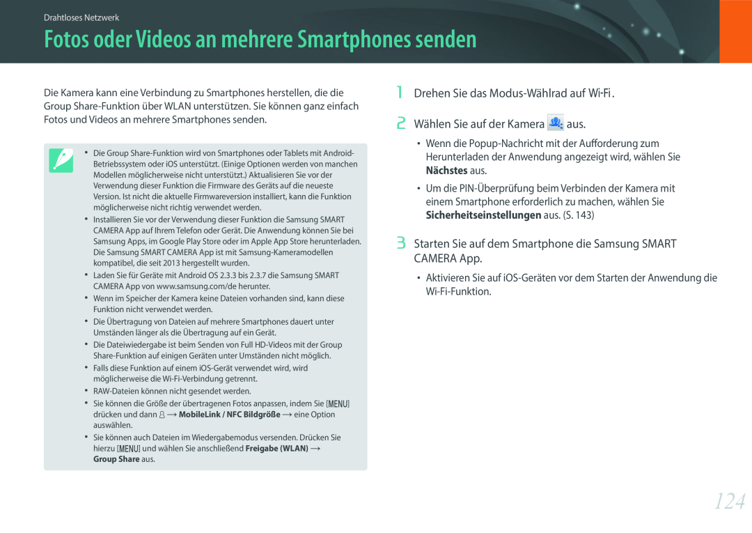 Samsung EV-NX3300BOBDE, EV-NX3000BOHFR, EV-NX3300BPBDE, EV-NX3000BOIDE manual Fotos oder Videos an mehrere Smartphones senden 