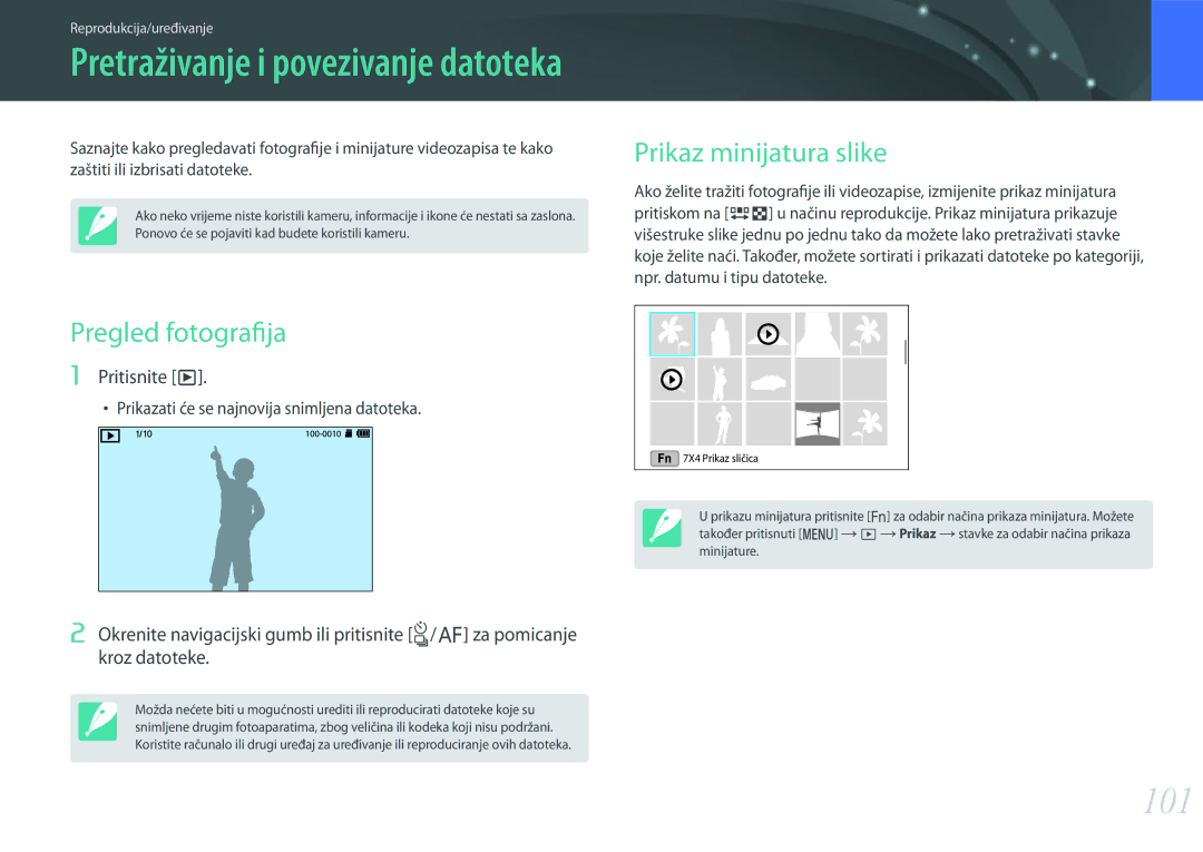 Samsung EV-NX3000BOHRS manual 101, Pregled fotografija, Prikaz minijatura slike, Pritisnite y 