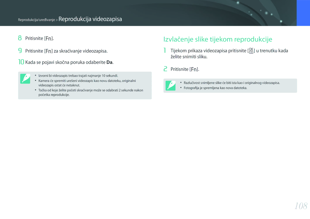 Samsung EV-NX3000BOHRS manual 108, Izvlačenje slike tijekom reprodukcije 