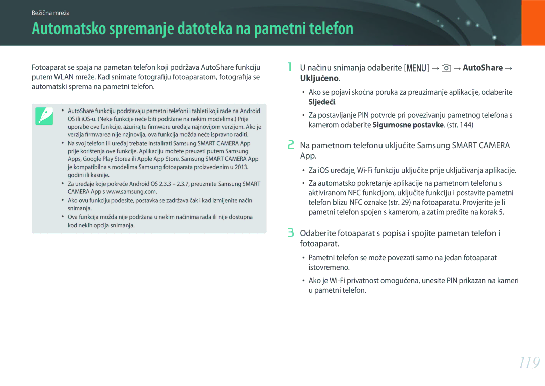 Samsung EV-NX3000BOHRS manual Automatsko spremanje datoteka na pametni telefon, 119 