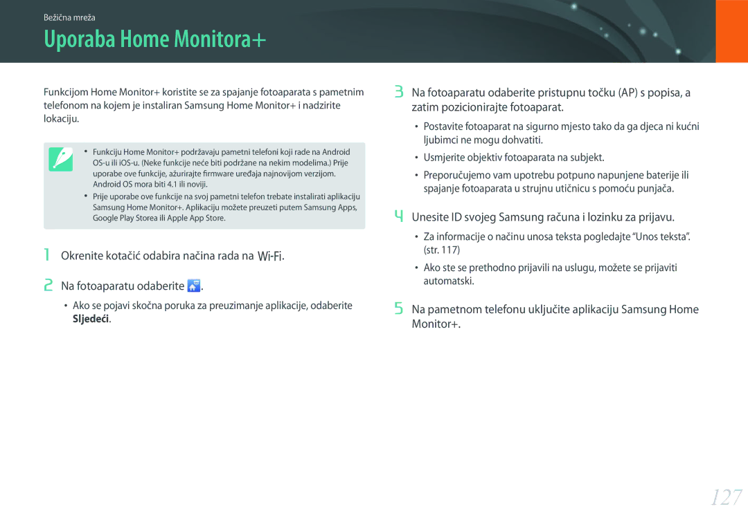 Samsung EV-NX3000BOHRS manual Uporaba Home Monitora+, 127, Unesite ID svojeg Samsung računa i lozinku za prijavu 