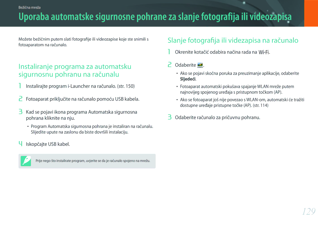 Samsung EV-NX3000BOHRS manual 129, Slanje fotografija ili videzapisa na računalo 