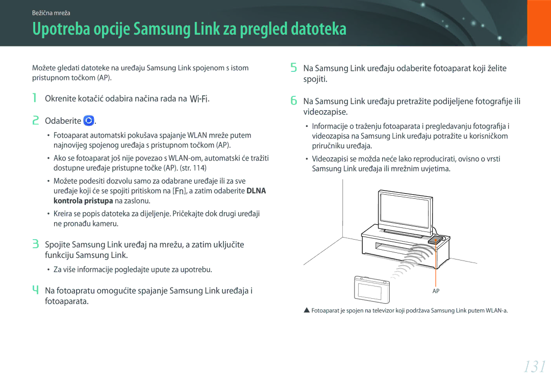 Samsung EV-NX3000BOHRS manual Upotreba opcije Samsung Link za pregled datoteka, 131 