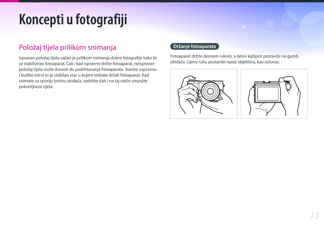 Samsung EV-NX3000BOHRS manual Koncepti u fotografiji, Držanje fotoaparata 