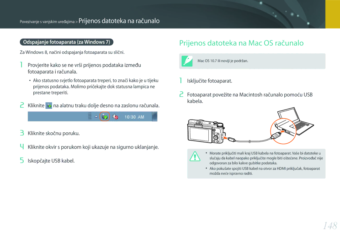 Samsung EV-NX3000BOHRS manual 148, Prijenos datoteka na Mac OS računalo, Odspajanje fotoaparata za Windows 