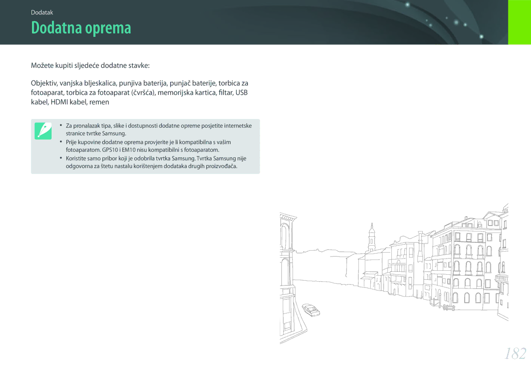 Samsung EV-NX3000BOHRS manual Dodatna oprema, 182 