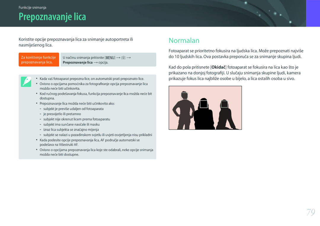 Samsung EV-NX3000BOHRS manual Prepoznavanje lica, Normalan 