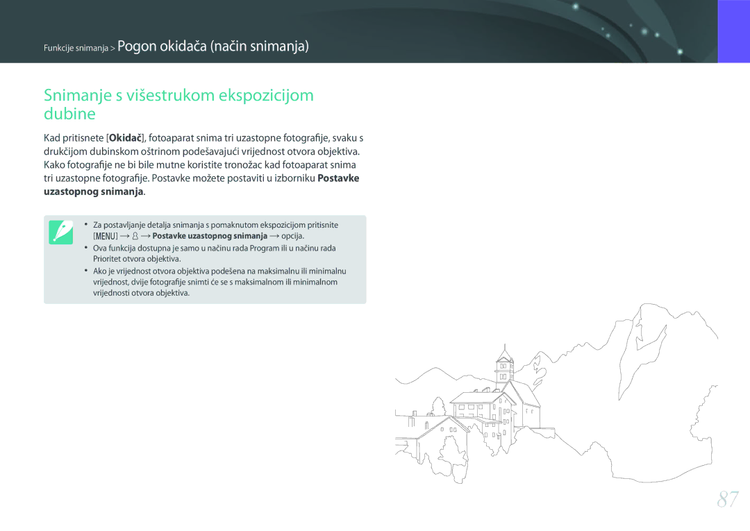 Samsung EV-NX3000BOHRS manual Snimanje s višestrukom ekspozicijom dubine 
