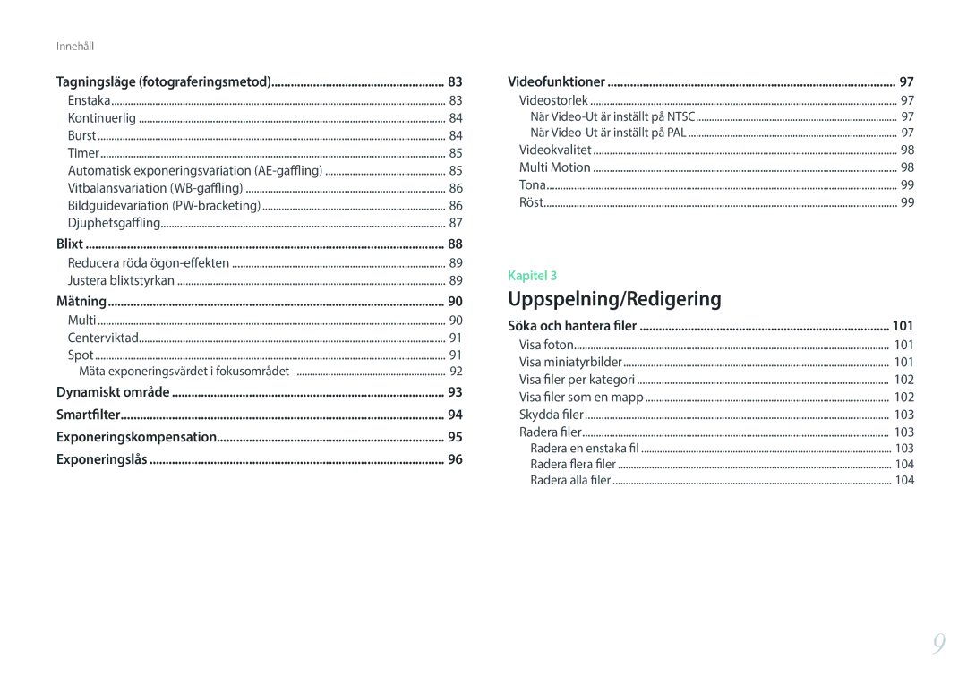 Samsung EV-NX3000BOIDK, EV-NX3000BOHSE, EV-NX3000BOJDK, EV-NX3000BOJSE, EV-NX3000BOHDK, EV-NX3000BOISE manual 102, 103 