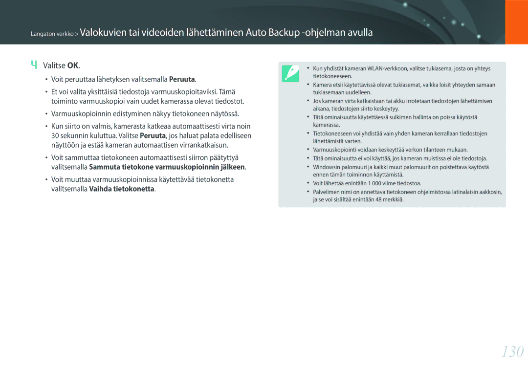 Samsung EV-NX3000BOISE, EV-NX3000BOHSE, EV-NX3000BOJDK, EV-NX3000BOJSE, EV-NX3000BOHDK, EV-NX3000BOIDK manual 130, Valitse OK 