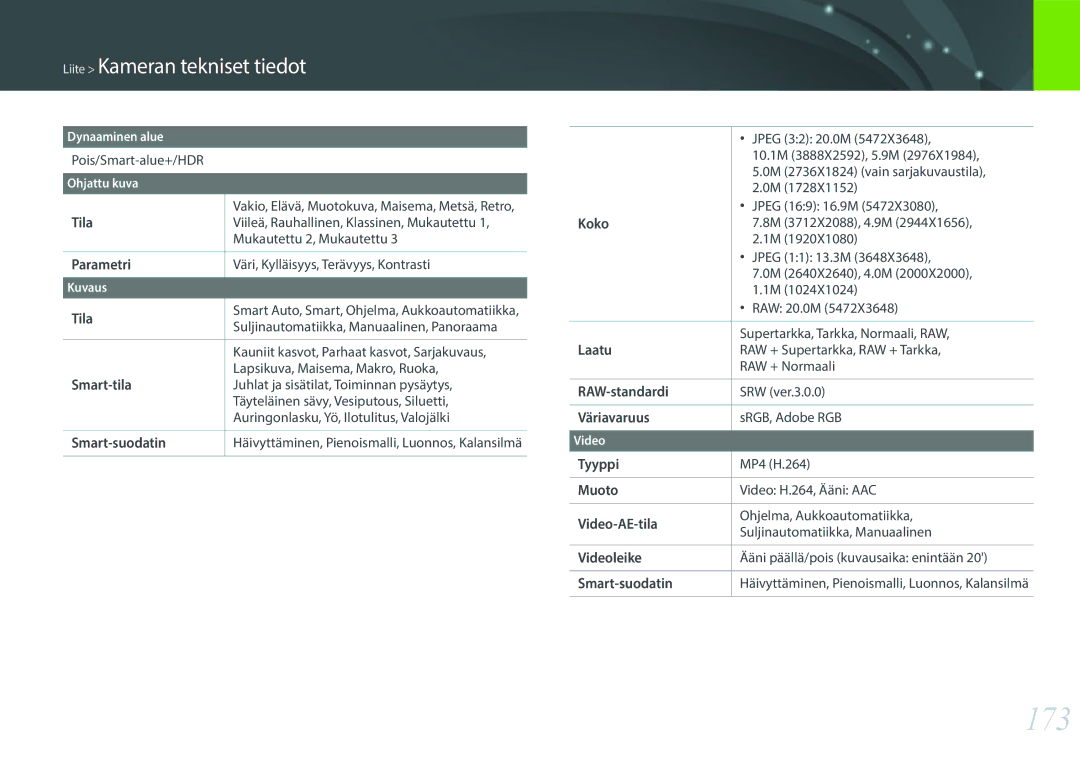 Samsung EV-NX3000BOHSE, EV-NX3000BOJDK, EV-NX3000BOJSE, EV-NX3000BOHDK, EV-NX3000BOIDK, EV-NX3000BOISE manual 173 