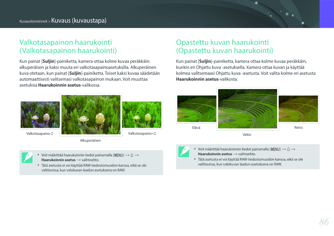 Samsung EV-NX3000BOHDK, EV-NX3000BOHSE, EV-NX3000BOJDK manual Valkotasapainon haarukointi Valkotasapainon haarukointi 