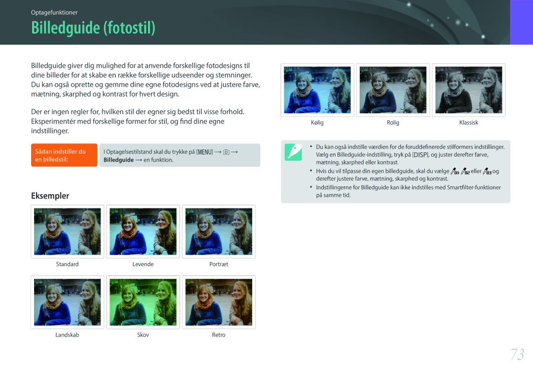 Samsung EV-NX3000BOJSE, EV-NX3000BOHSE, EV-NX3300BOBSE, EV-NX3000BOJDK, EV-NX3300BOWDK manual Billedguide fotostil, Eksempler 