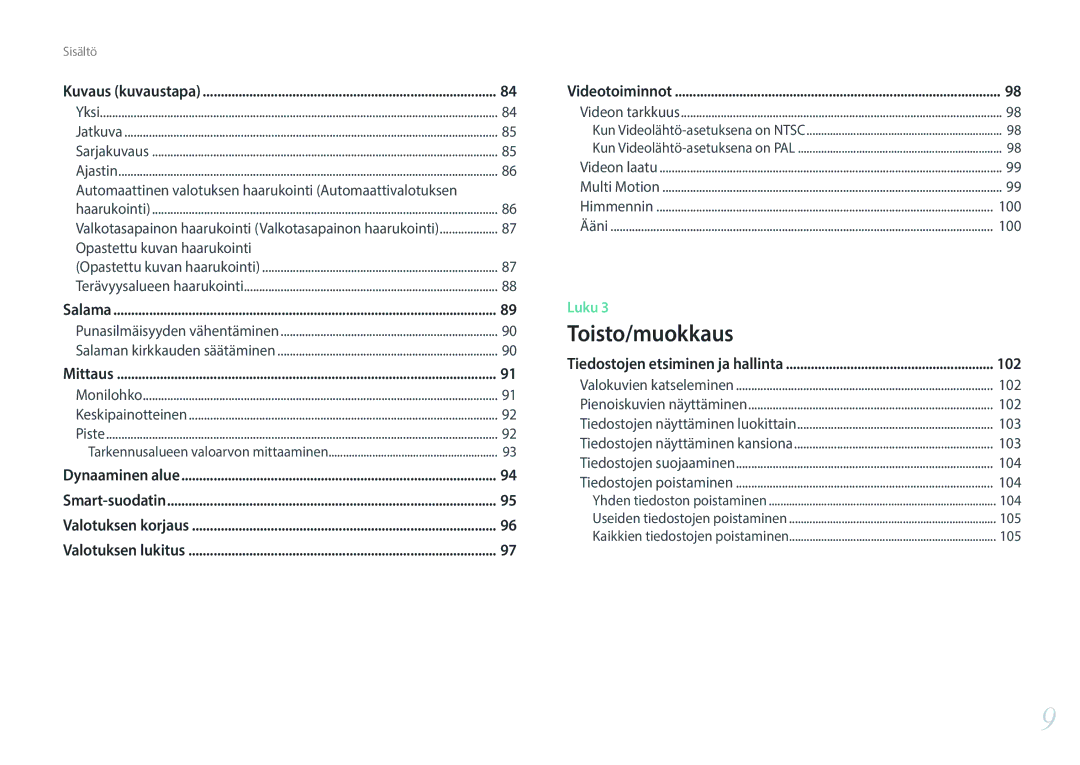 Samsung EV-NX3000BOHSE manual Automaattinen valotuksen haarukointi Automaattivalotuksen, Opastettu kuvan haarukointi, 102 