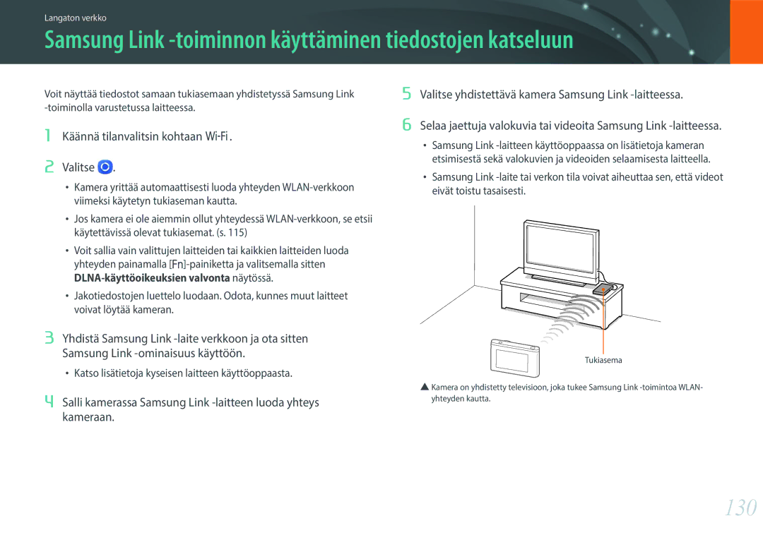 Samsung EV-NX3300BOBSE, EV-NX3000BOHSE, EV-NX3000BOJDK 130, Samsung Link ‑laitteen käyttöoppaassa on lisätietoja kameran 