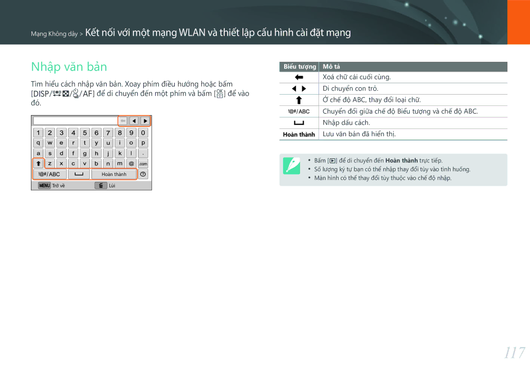 Samsung EV-NX3000BOHVN manual 117, Nhập văn bản 