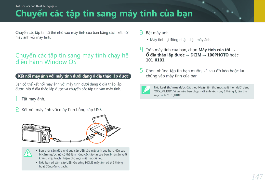 Samsung EV-NX3000BOHVN manual Chuyển các tập tin sang máy, Tính của bạn, 147 