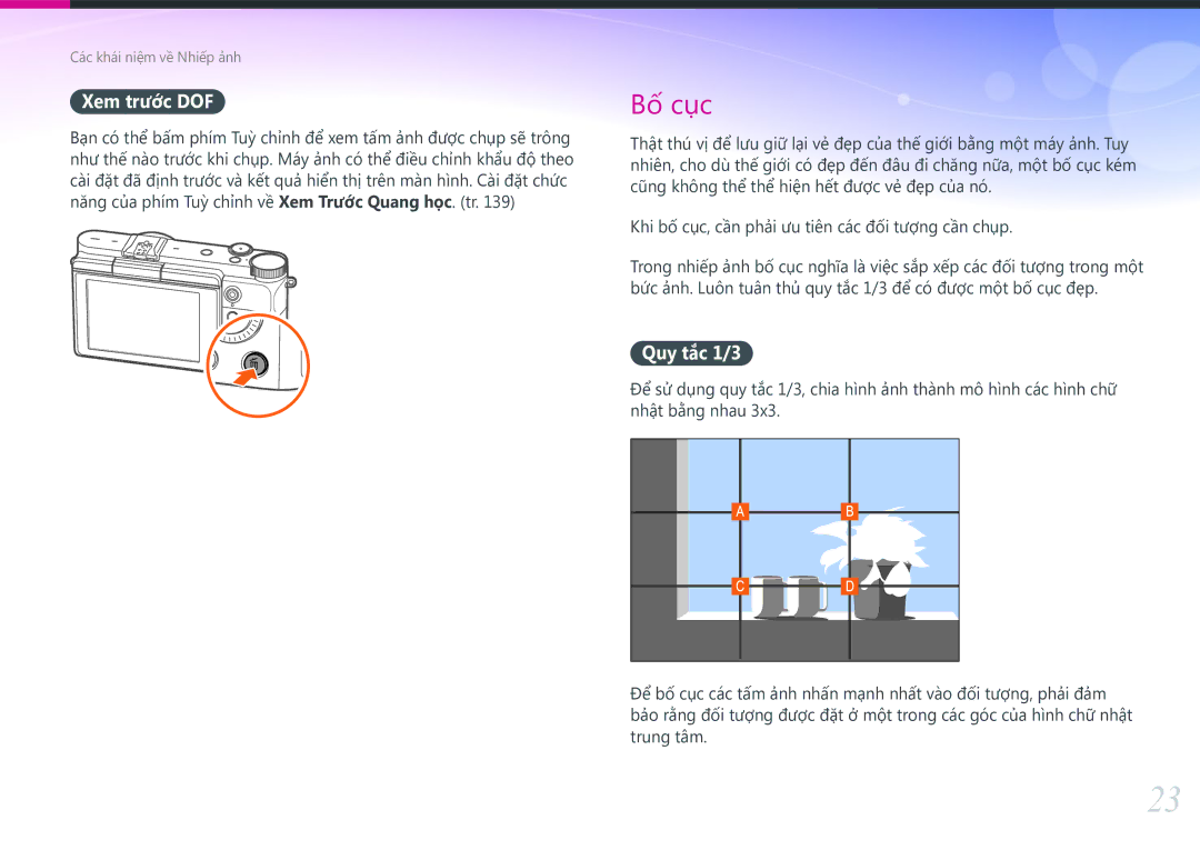 Samsung EV-NX3000BOHVN manual Xem trước DOF, Quy tắc 1/3 
