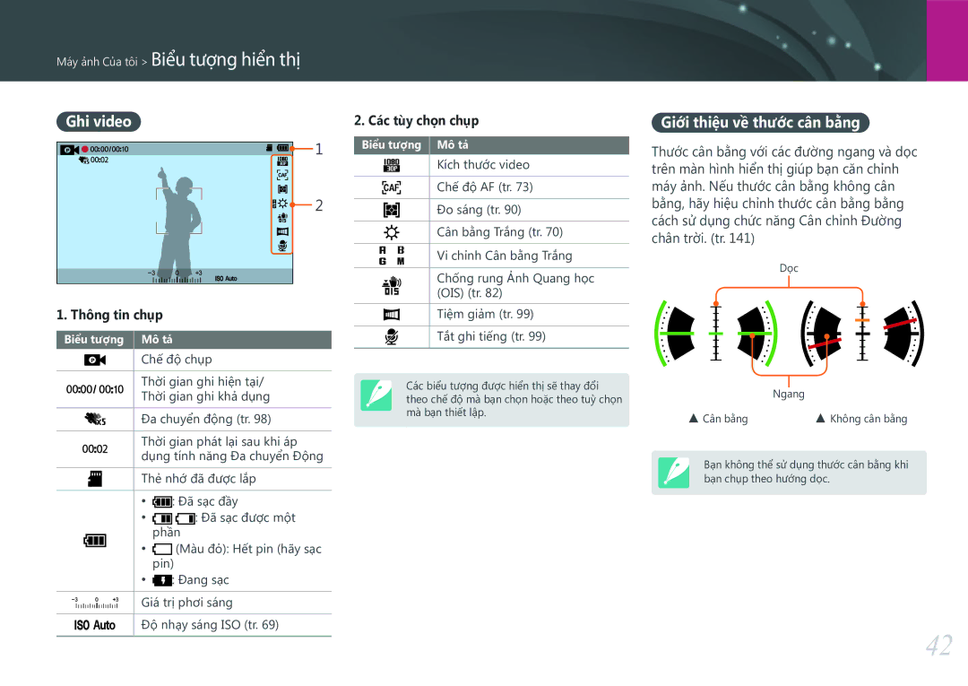Samsung EV-NX3000BOHVN manual Ghi video, Giới thiệu về thước cân bằng, Độ nhạy sáng ISO tr 