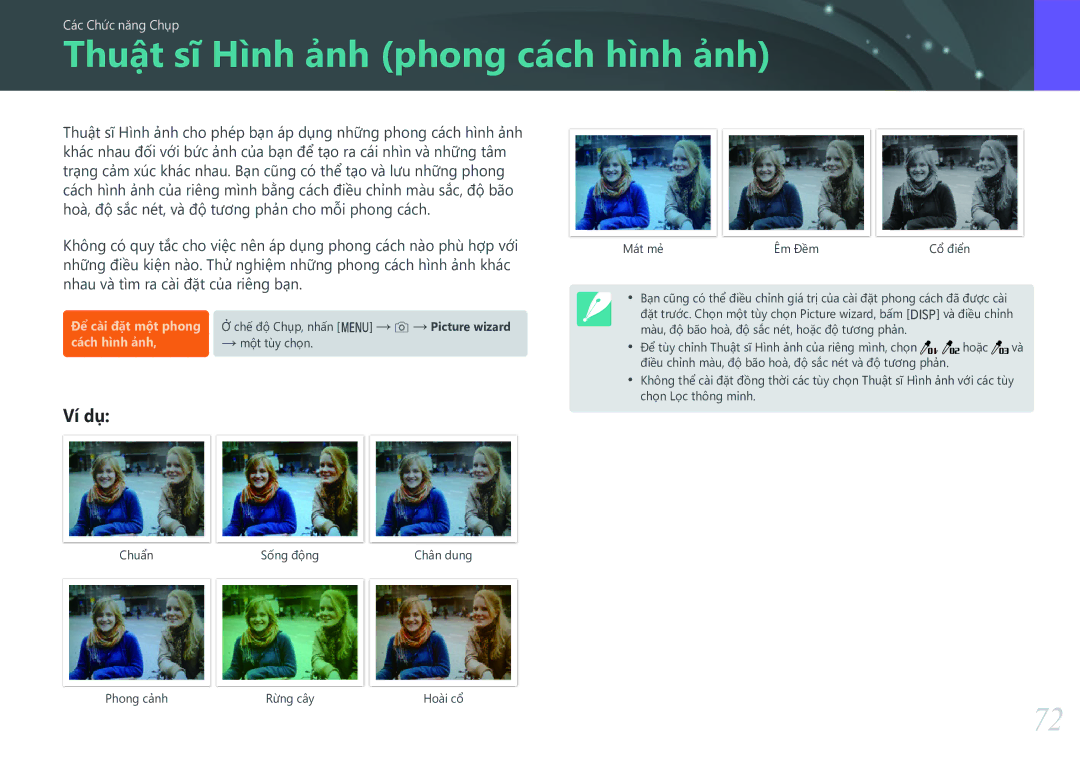 Samsung EV-NX3000BOHVN manual Thuật sĩ Hình ảnh phong cách hình ảnh, Ví dụ 